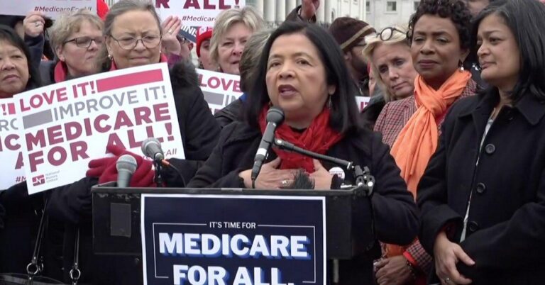 National Nurses United executive director Bonnie Castillo spoke on Capitol Hill on Wednesday in support of the Medicare for All bill. (Photo: @NationalNurses/Twitter) (@NationalNurses/Twitter)