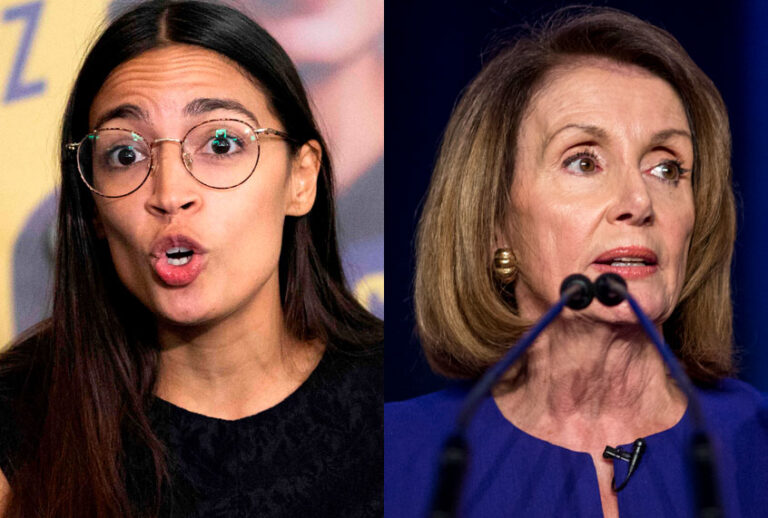 Alexandria Ocasio-Cortez; Nancy Pelosi (Getty//Don Emmert/Zach Gibson)
