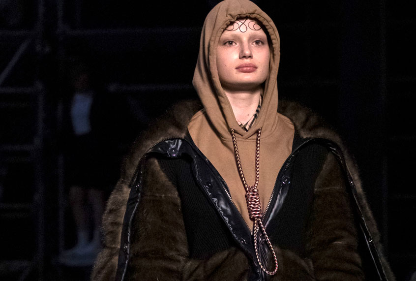 A model wearing a creation by Burberry at the Autumn/Winter 2019 fashion week runway show in London. (AP/Vianney Le Caer)