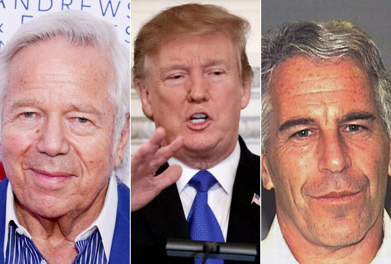 Robert Kraft; Donald Trump; Jeffrey Epstein (AP/Raymond Hagans/Carolyn Kaster/Palm Beach Sheriff's Office)