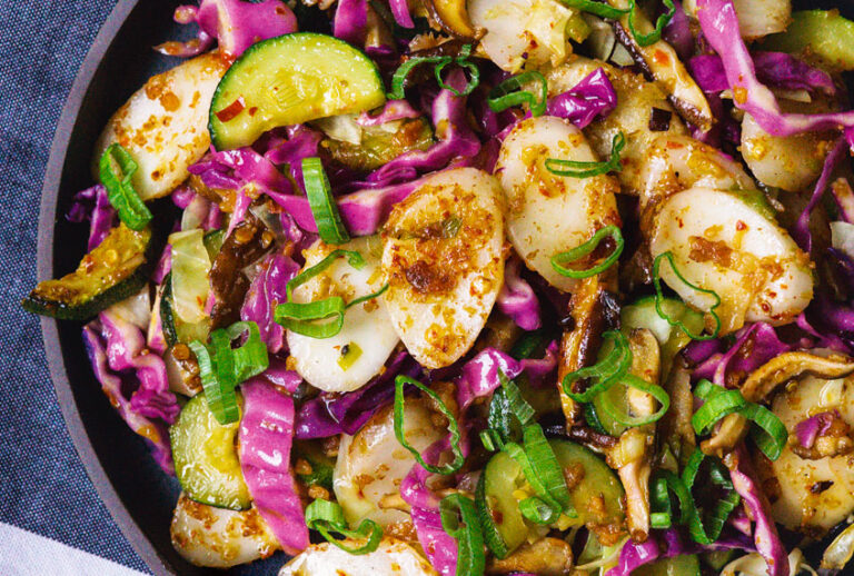 Stir-Fried Rice Cakes with Zucchini, Mushrooms, and XO Sauce (Diana Kuan)