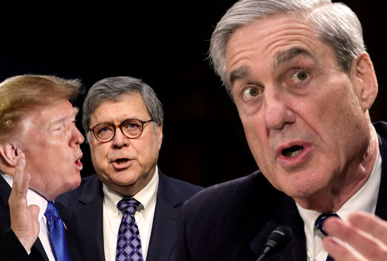 Donald Trump; William Barr; Robert Mueller (AP/Getty)