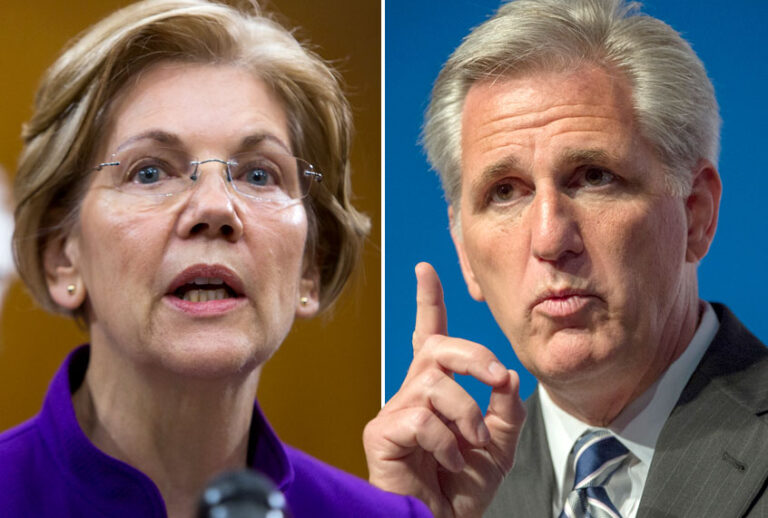 Elizabeth Warren; Kevin McCarthy (Getty/Tasos Katopodis/AP/Molly Riley)
