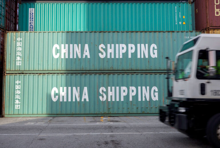 A stack of 40-foot China Shipping containers at the Port of Savannah in Savannah, Ga. (AP/Stephen B. Morton)
