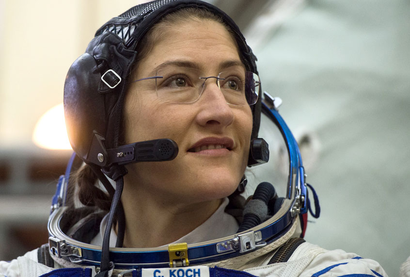 NASA astronaut Christina Hammock Koch, a member of the International Space Station (ISS) expedition 59/60, attends her final exam at the Gagarin Cosmonauts' Training Centre in Star City outside Moscow on February 20, 2019. (Getty/STR/AFP)