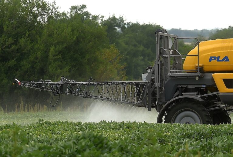 A soybean field is fumigated near Urdinarrain, Entre Rios province, Argentina, on February 8, 2018. (PABLO AHARONIAN/AFP/Getty Images)