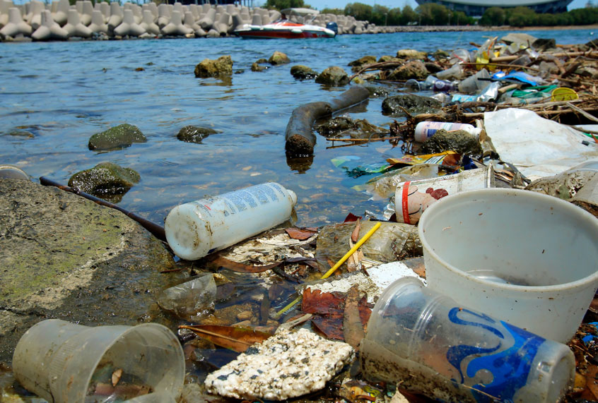 Plastic garbage lying on the Aegean sea beach near Athens on June 26, 2018 , Greece. (Getty/Milos Bicanski)