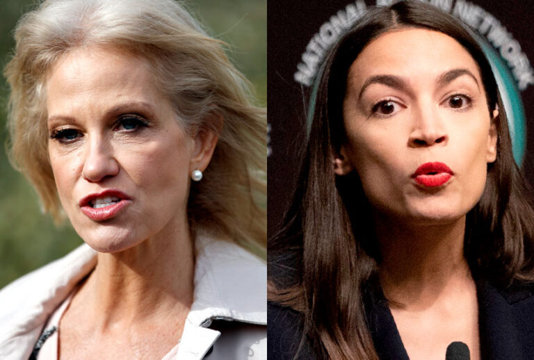 Kellyanne Conway; Alexandria Ocasio-Cortez (AP/Evan Vucci/Getty/Don Emmert)