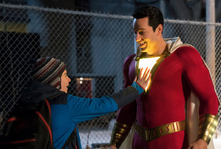 Jack Dylan Grazer and  Zachary Levi in "Shazam!" (Steve Wilkie/DC Comics)