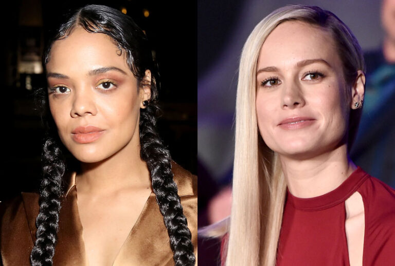 Tessa Thompson; Brie Larson (Getty/Rachel Murray/Alberto E. Rodriguez)