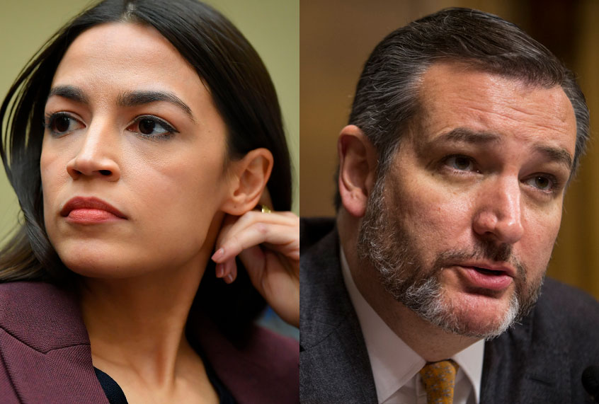 Alexandria Ocasio-Cortez; Ted Cruz (Getty/Mandel Ngan/Zach Gibson)