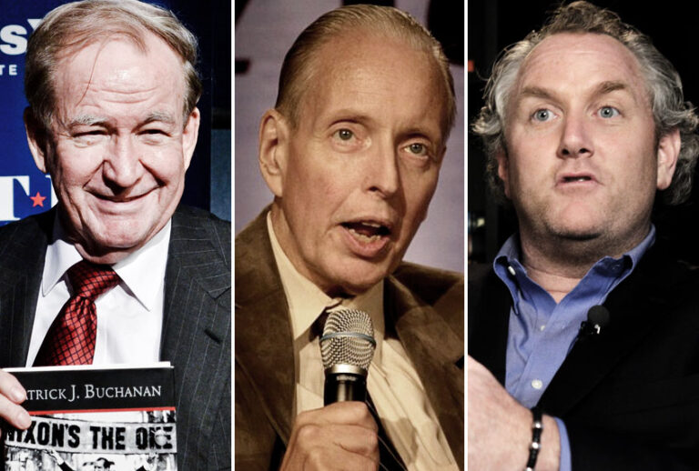 Pat Buchanan; Paul Weyrich; Andrew Breitbart (Getty/Wikimedia/AP)