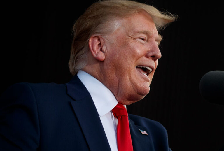 President Donald Trump arrives to speak at a rally at Aaron Bessant Amphitheater, Wednesday, May 8, 2019, in Panama City Beach, Fla. (AP/Evan Vucci)