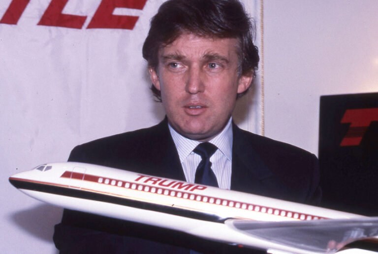 Donald Trump at a press conference to mark the launch of his Trump Shuttle airline on June 8, 1989 at the Plaza Hotel in New York City. (Walter McBride/MediaPunch /IPX)