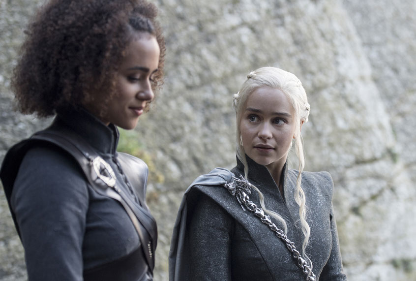 Nathalie Emmanuel and Emilia Clarke in "Game of Thrones" (Macall B. Polay/Courtesy of HBO)