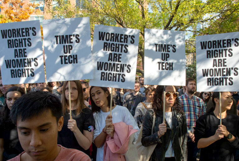 Google employees stage a walkout on November 1, 2018, in New York, over sexual harassment. (Getty/Bryan R. Smith)