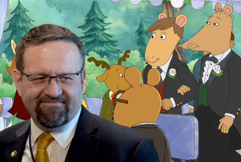 Sebastian Gorka; Mr. Ratburn and Patrick in "Arthur" (AP/Courtesy of © 2019 WGBH & PBS KIDS)