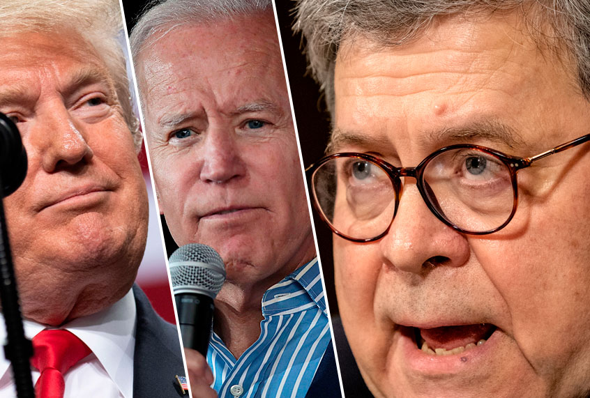 Donald Trump; Joe Biden; William Barr (Getty/Jeff Malet)