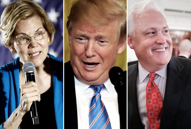 Elizabeth Warren; Donald Trump; Matt Schlapp (AP/Charlie Neibergall/Charlie Neibergall/Getty/Chip Somodevilla)