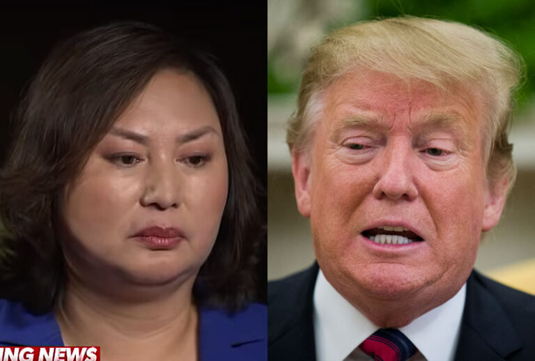 Cindy Yang; Donald Trump (YouTube/ABC News/AP/Alex Brandon)
