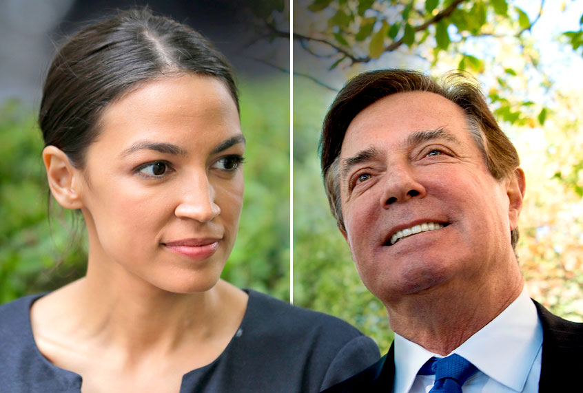 Alexandria Ocasio-Cortez; Paul Manafort (AP/Seth Wenig/Getty/Brendan Smialowski)