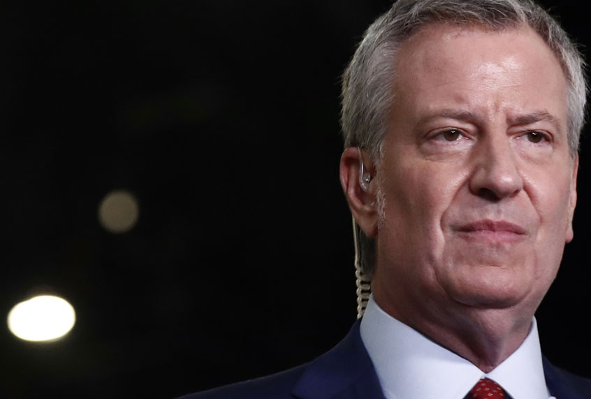 Democratic presidential candidate New York City Mayor, Bill de Blasio speaks to the media before the Democratic primary debate hosted by NBC News at the Adrienne Arsht Center for the Performing Arts, Wednesday, June 27, 2019, in Miami. (AP/Wilfredo Lee)