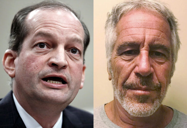 Alexander Acosta; Jeffrey Epstein (AP/Carolyn Kaster/New York State Sex Offender Registry)