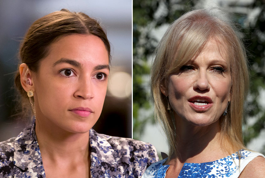 Rep. Alexandria Ocasio-Cortez (D-NY); White House Counselor Kellyanne Conway (AP/Alex Brandon/Getty/Mark Wilson)
