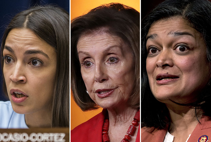 Rep. Alexandria Ocasio-Cortez (D-NY); Speaker of the House Nancy Pelosi (D-CA); Rep. Pramila Jayapal (D-WA) (Getty/Zach Gibson/Win McNamee/AP/Andrew Harnik)