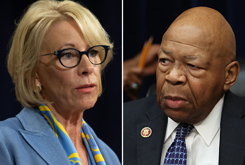 Secretary of Education Betsy DeVos; House Oversight and Reform Committee Chairman Elijah Cummings (D-MD) (Getty/Saul Loeb/Mark Wilson)