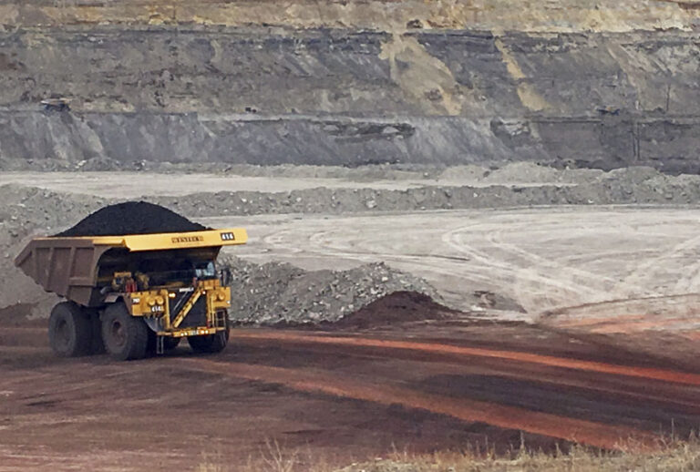A dump truck hauls coal at Contura Energy's Eagle Butte Mine near Gillette, Wyo. (AP/Mead Gruver)