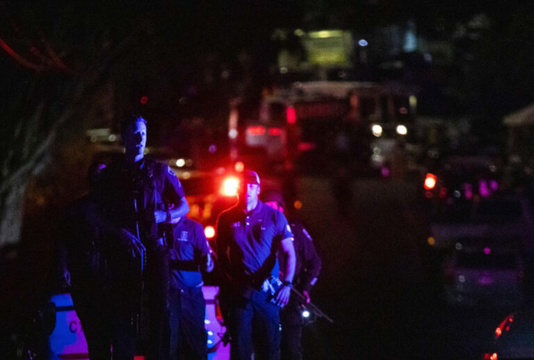 Police officers leave the scene of the investigation following a deadly shooting at the Gilroy Garlic Festival in Gilroy, 80 miles south of San Francisco, California on July 28, 2019. (Getty/Philip Pacheco)