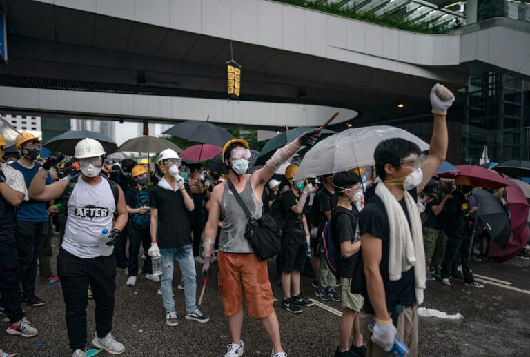 Protesters chant slogans during a protest on June 12, 2019 in Hong Kong China. (Photo by Anthony Kwan/Getty Images)