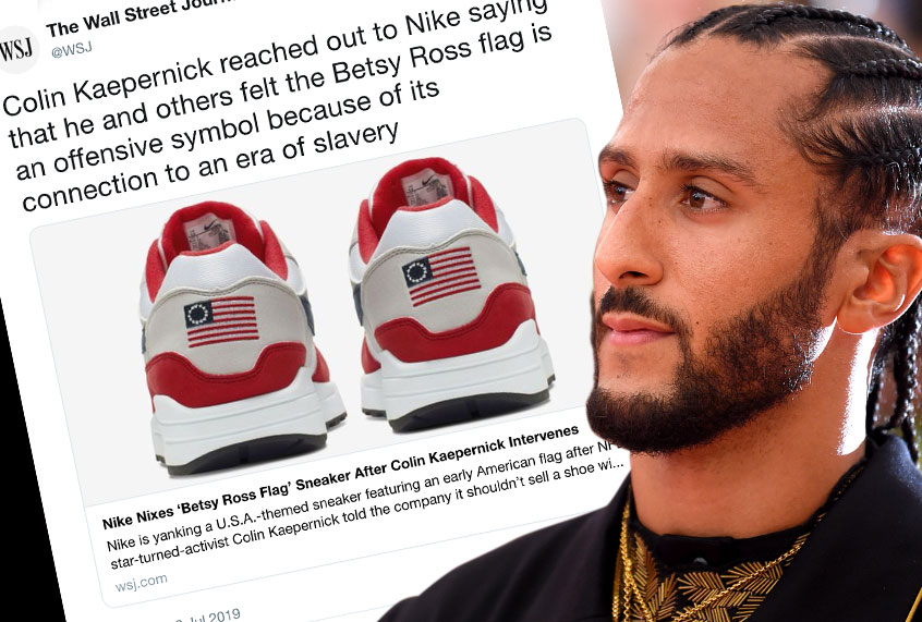Colin Kaepernick; Betsy Ross flag Nike Air Max (Getty/Jamie McCarthy/Twitter/WSJ/Salon)