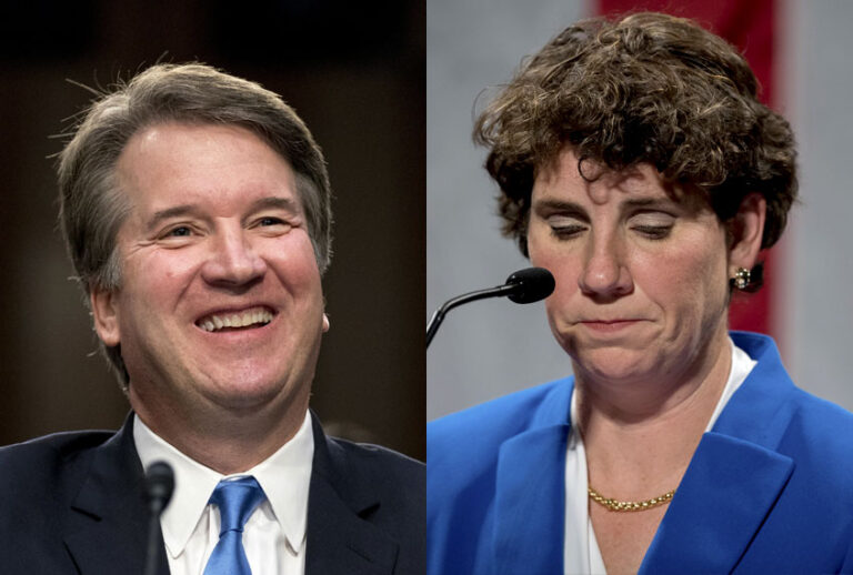 Brett Kavanaugh; Amy McGrath (AP/Andrew Harnik/Bryan Woolston)