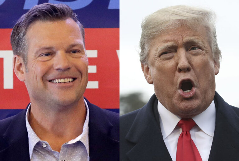 Former Kansas Secretary of State Kris Kobach; President Donald Trump (AP/Charlie Riedel/Getty/Win McNamee)
