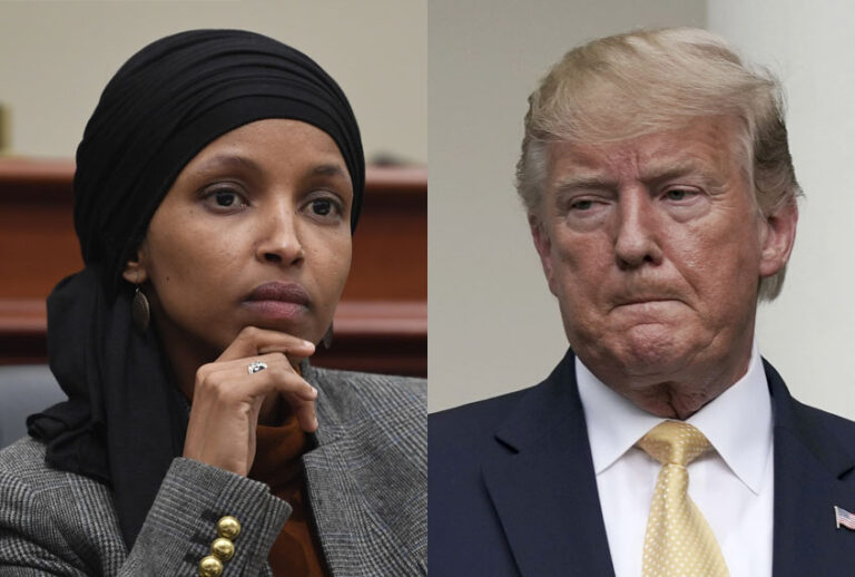 Rep. Ilhan Omar (D-MN); President Donald Trump (AP/Susan Walsh/Getty/Alex Wong)