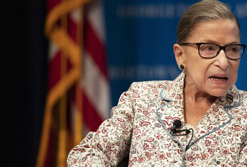 Supreme Court Associate Justice Ruth Bader Ginsburg speaks about her work and gender equality at the Georgetown University Law Center in Washington, Tuesday, July 2, 2019. (AP/Manuel Balce Ceneta)