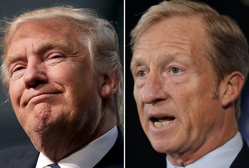 Donald Trump; Tom Steyer (Getty/Chip Somodevilla/AP/Charlie Neibergall)