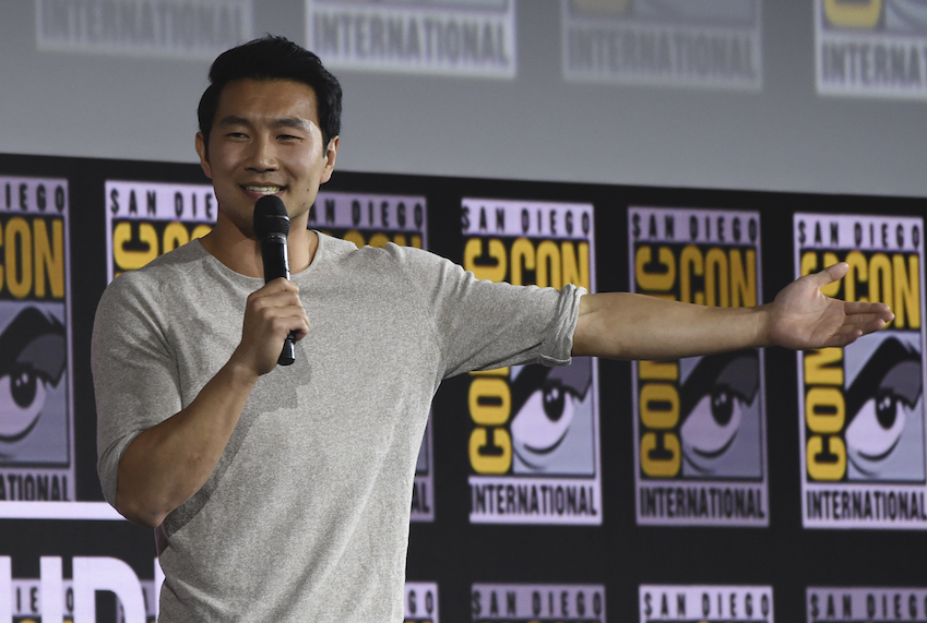 Simu Liu speaks during the "Shang-Chi and The Legend of the Ten Rings" portion of the Marvel Studios panel on day three of Comic-Con International on Saturday, July 20, 2019, in San Diego. (Chris Pizzello/Invision/AP)