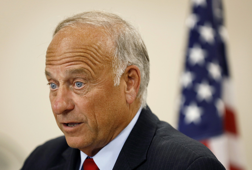 U.S. Rep. Steve King, R-Iowa, speaks during a town hall meeting, Tuesday, Aug. 13, 2019, in Boone, Iowa. King is defending his call for a ban on all abortions by questioning whether "there would be any population of the world left" if not for births due to rape and incest. (AP Photo/Charlie Neibergall)