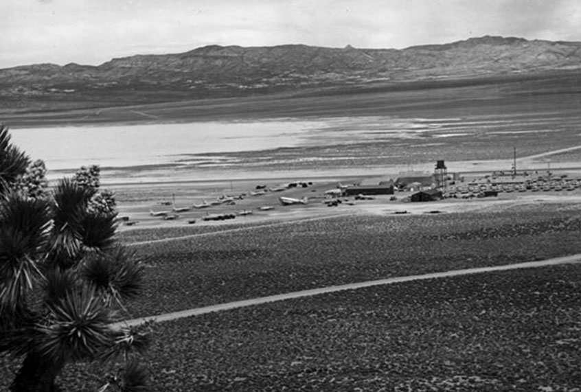 Watertown ("The Ranch") in Area 51 with U-2 flight line and trailer park (ca 1957) (Wiki Commons)