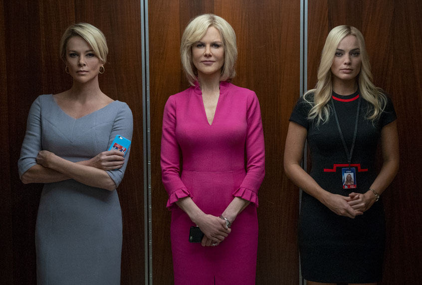 Charlize Theron as Megyn Kelly, Nicole Kidman as Gretchen Carlson, and Margot Robbie as Kayla Pospisil in "Bombshell" (Hilary Bronwyn Gayle)