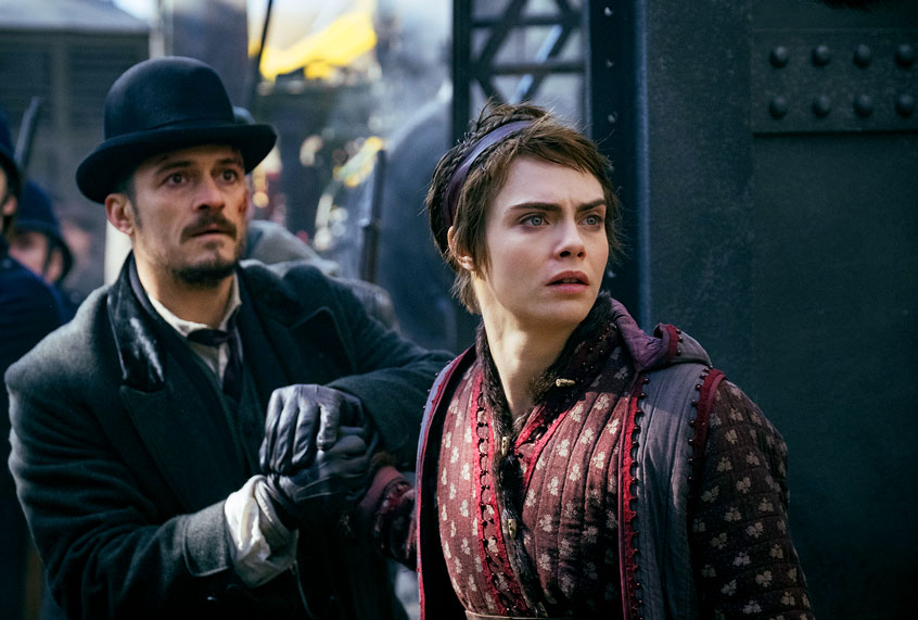 Cara Delevingne and Orlando Bloom in "Carnival Row" (EPK TV/Amazon Studios/Jan Thijs)