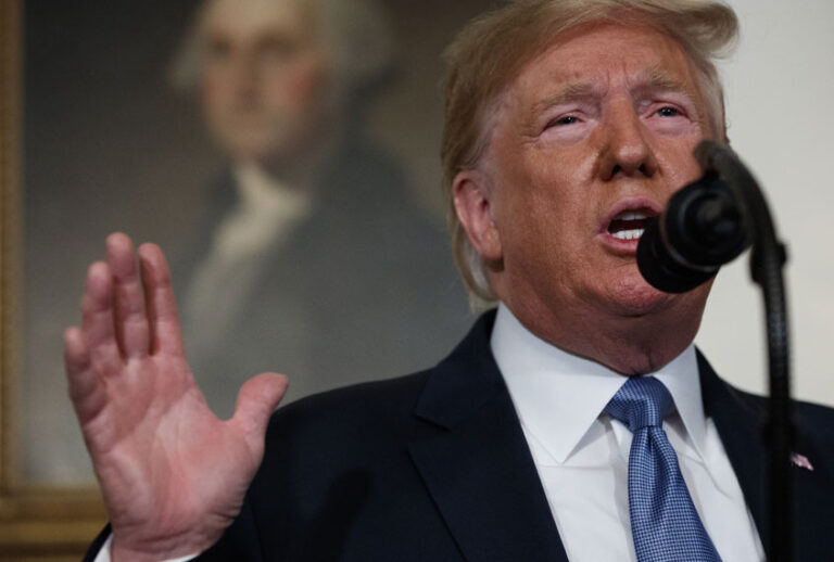 President Donald Trump speaks about the mass shootings in El Paso, Texas and Dayton, Ohio, in the Diplomatic Reception Room of the White House, Monday, Aug. 5, 2019, in Washington. (AP/Evan Vucci)