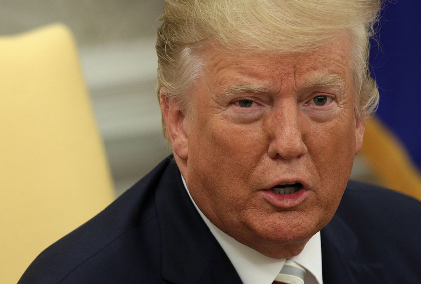 President Donald Trump speaks to members of the media as he meets with President of Romania Klaus Iohannis in the Oval Office of the White House August 20, 2019 in Washington, DC. (Getty/Alex Wong)