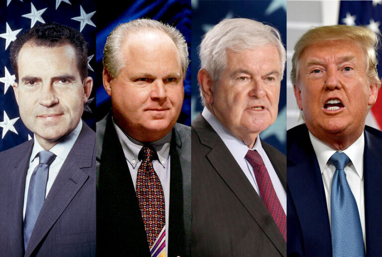 Richard Nixon, Rush Limbaugh, Newt Gingrich, Donald Trump (Getty/Keystone/Zakaria Abdelkafi/Nicholas Kamm)
