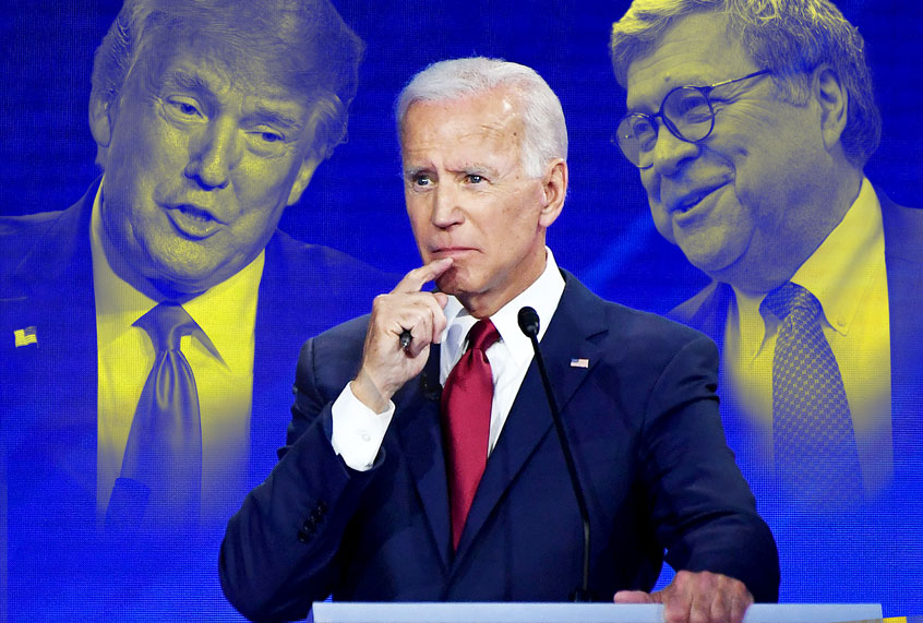 Donald Trump, Bill Barr and Joe Biden (AP Photo/Getty Images/Salon)