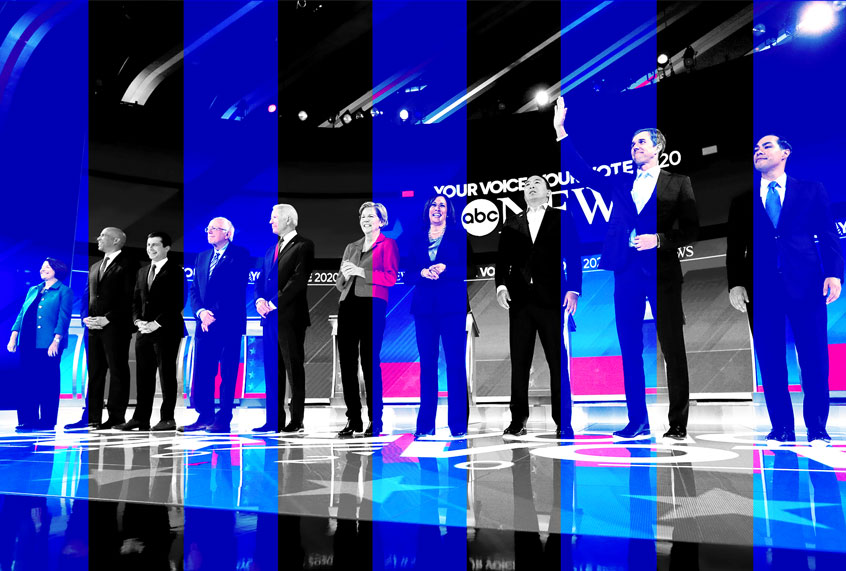From left, Democratic presidential candidates Sen. Amy Klobuchar, D-Minn., Sen. Cory Booker, D-N.J., South Bend Mayor Pete Buttigieg, Sen. Bernie Sanders, I-Vt., former Vice President Joe Biden, Sen. Elizabeth Warren, D-Mass., Sen. Kamala Harris, D-Calif., entrepreneur Andrew Yang, former Texas Rep. Beto O'Rourke and former Housing Secretary Julian Castro are introduced for the Democratic presidential primary debate hosted by ABC on the campus of Texas Southern University Thursday, Sept. 12, 2019, in Houston. (AP Photo/Eric Gay (AP Photo/Eric Gay/Salon)