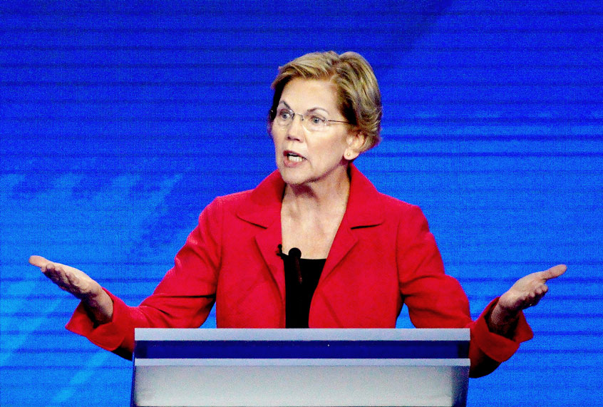 Sen. Elizabeth Warren, D-Mass., responds to a question Thursday, Sept. 12, 2019, during a Democratic presidential primary debate hosted by ABC at Texas Southern University in Houston. (AP Photo/David J. Phillip)